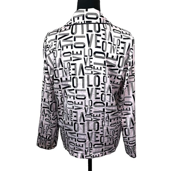 Women's Pink Love Print Button Up Sleep Shirt Sz XS playful feminine cozy - Picture 3 of 4